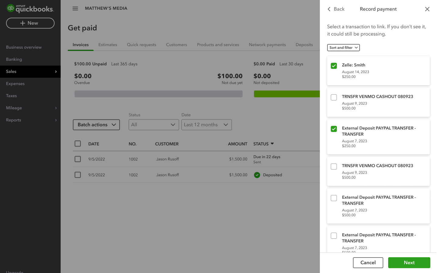 Select a transaction to link